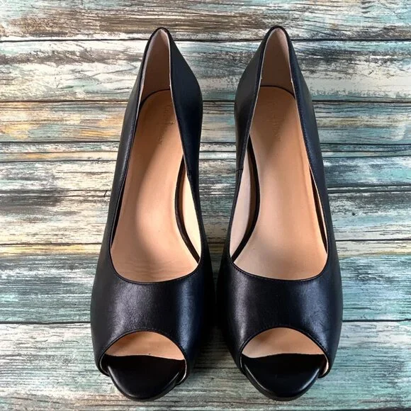 Cole Haan Pumps Womens Size 10B Black Leather Open Toe Dress Work Shoes Heels - Picture 1 of 14